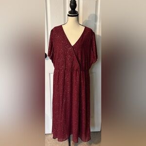 BloomChic Burgundy Sparkle Chiffon Dress, Flutter Sleeve, Empire Waist, NWT